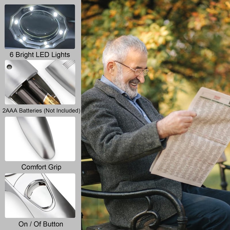 Rongon Magnifying Glass with Light Handheld Reading Magnifier Umbrella Shape with 6 LED Lights HD Reading Magnifying Lens Loupe (7X) - Image 4
